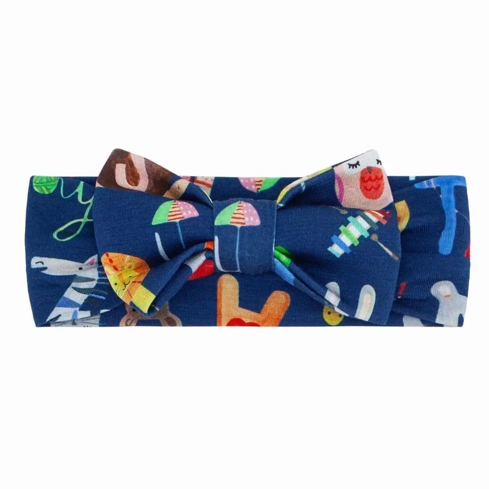NWT Little Sleepies Headband Bow Navy Alphabet Friends